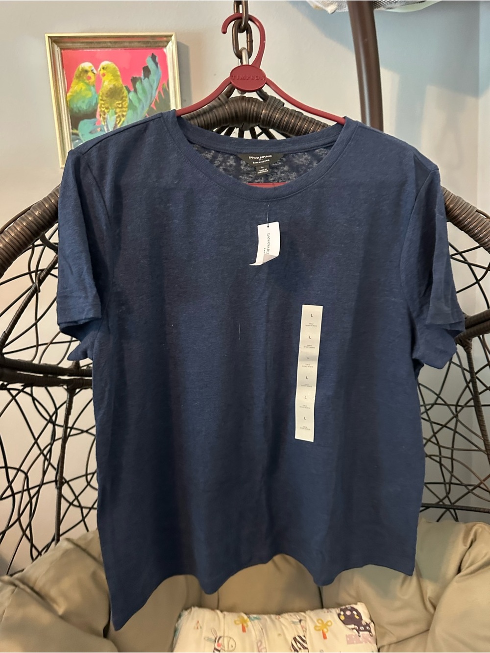 Banana Republic ,linen blend ,Navy Short-Sleeve Crewneck Tee